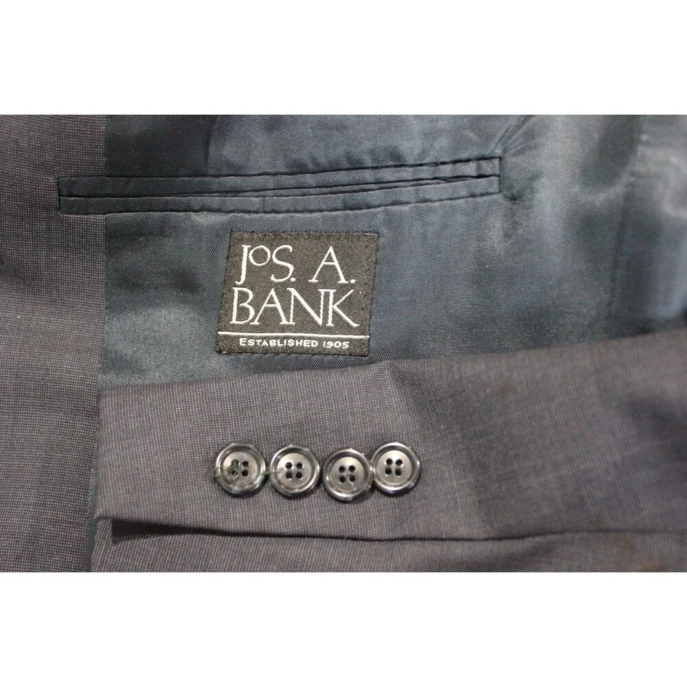 Jos a Bank 2 Piece Suit Mens  Blue 2 Btn Wool 41R Pleated Fronts 35" Waist - Picture 12 of 12